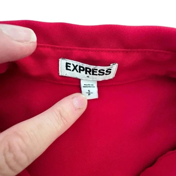 Express Women's Shirt Portofino Button Up Red V-Neck Long Sleeve Blouse Small - Picture 5 of 9